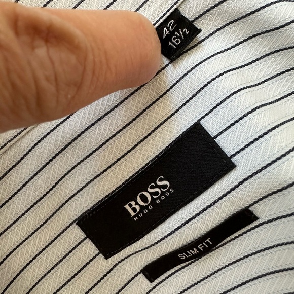 Hugo Boss 16.5 Fitted Shirt Long Sleeve Button Down Gray Grey Stripe Cotton MINT - Picture 7 of 11